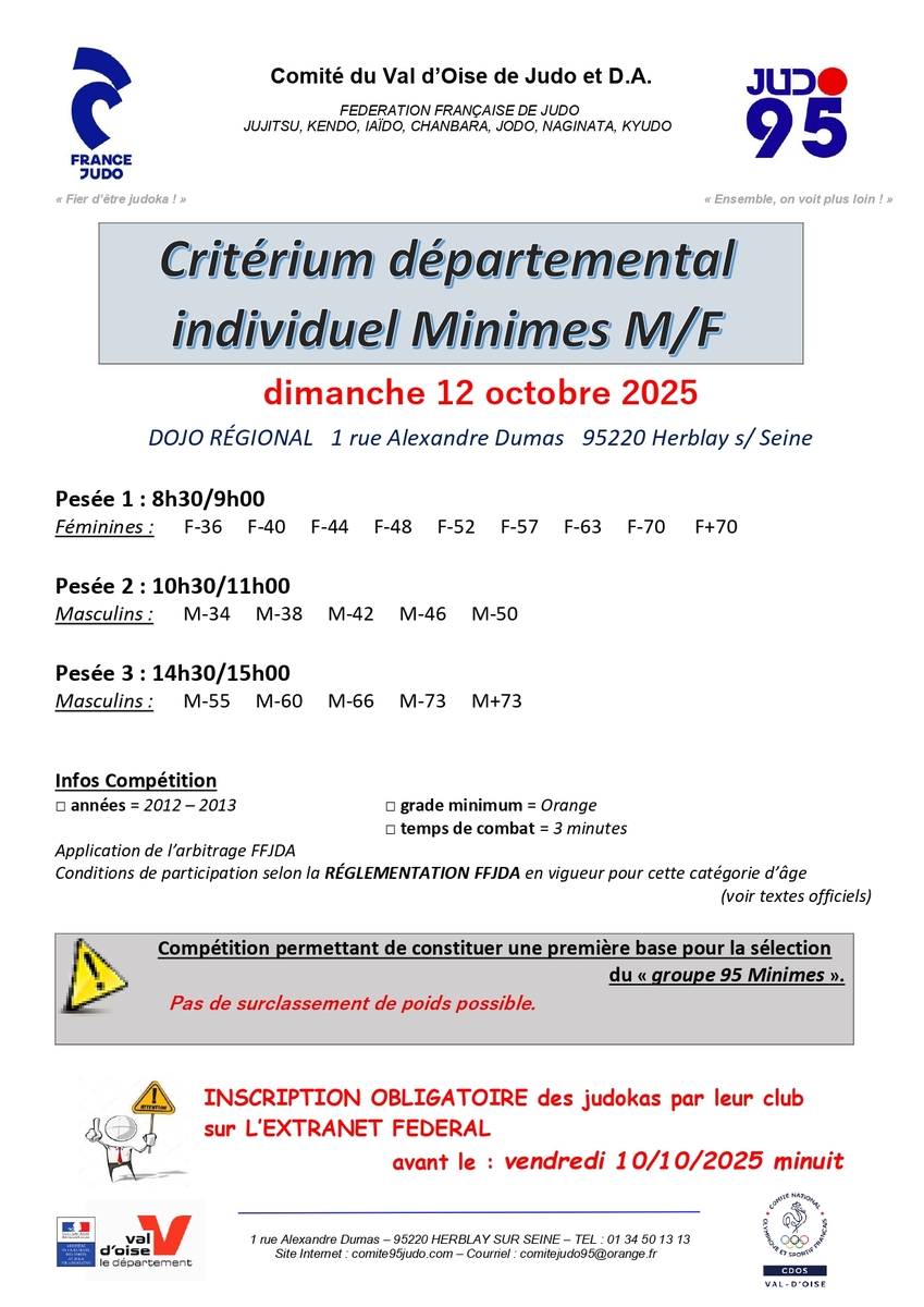 Critérium départemental individuel minimes M & F
