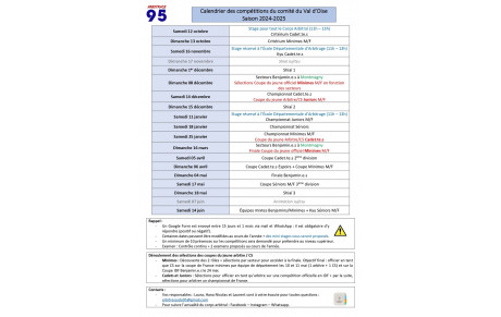 Arbitrage : Calendrier compétition 2024-2025 Comité 95